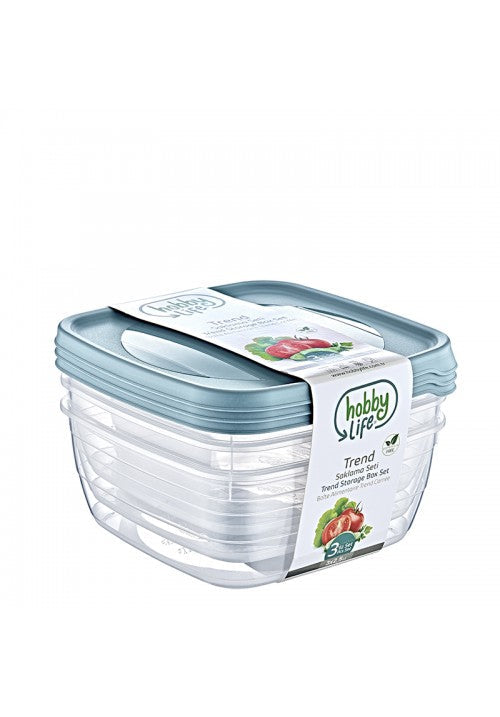 Hobby Trend Square Plastic Food Storage Container 2.5 Litre Pack of 3 Assorted Colours 021041