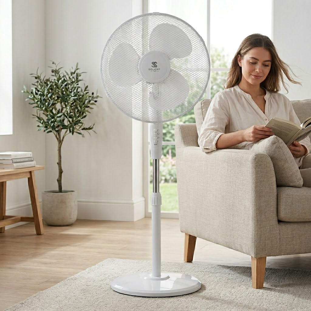 16" Stand Fan 3 speeds Mesh Grill/3 Plastic Blade Height Adjusttable at 1.25 Meters DL2015/F17,50