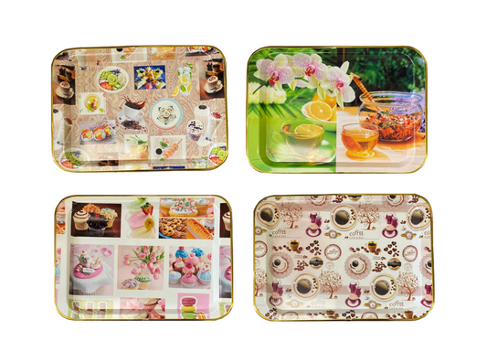 Plastic Rectangle Coffee Tea Serving Tray with Printed Design 45 x 32 x 2cm Assorted Designs 1390