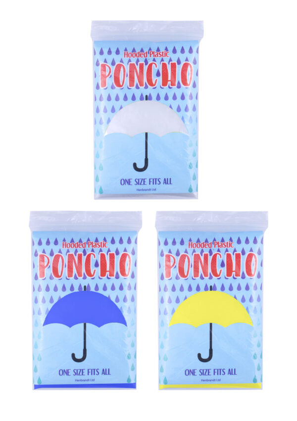 Hooded Plastic Poncho One Size Assorted Colours N09050
