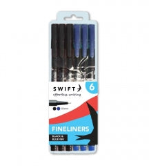 Swift Fineliner Pens for Effortless Writing Black and Blue Ink 6 Pack 43g SKU P3109