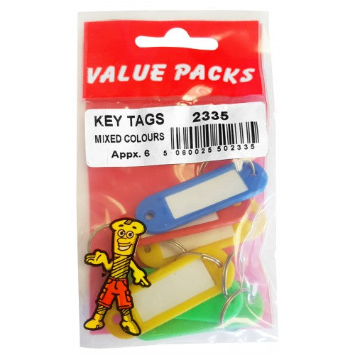 Plastic Key Ring Tags Assorted Colour Pack of 6 0233
