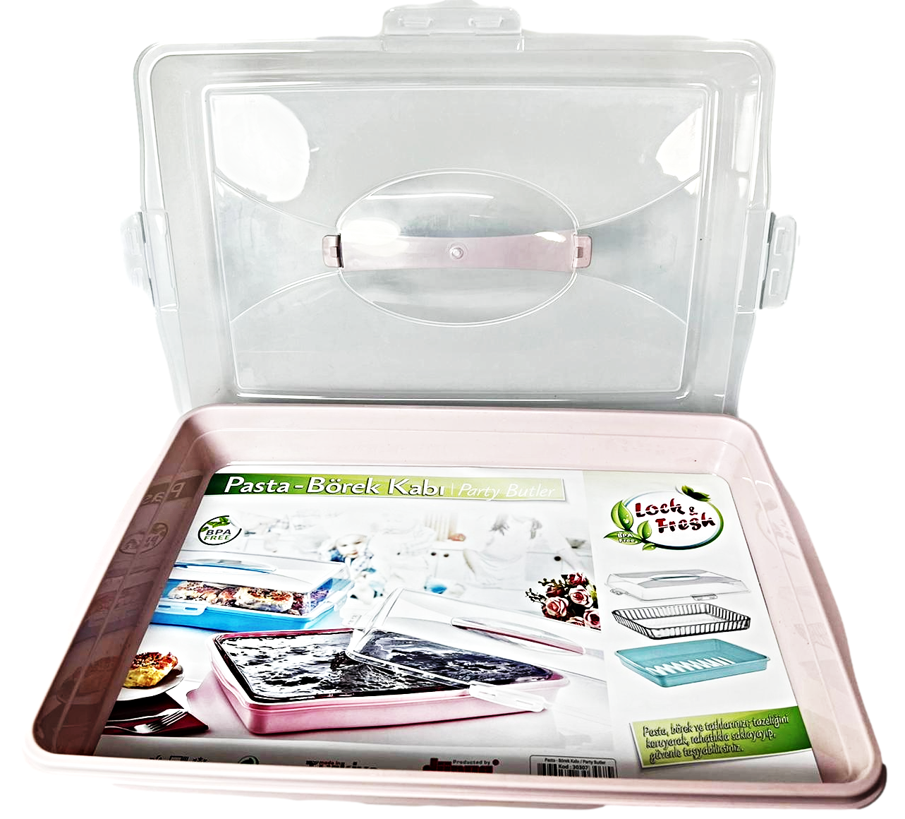 Plastic Cake Pastry Party Brownie Tray Storage Carry Box with Cover 45 x 30 x 10 cm Assorted Colours D30307