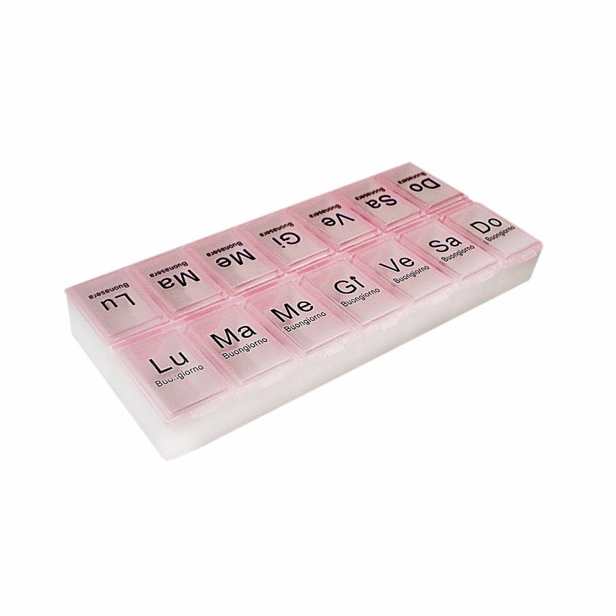 Italian Buonasera Pill Box 14 Days Compartment Storage Container 15 x 7 cm Assorted Colours 4365