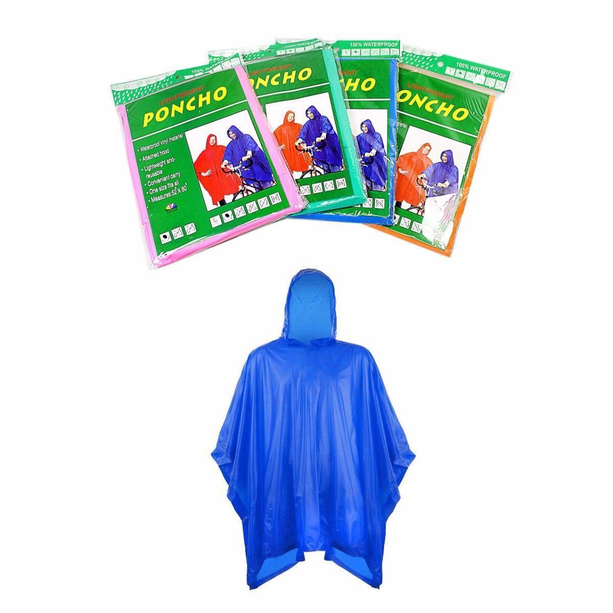 Adult Waterproof Plastic Poncho Raincoat 52" x 80" Assorted Colours SKU 4838