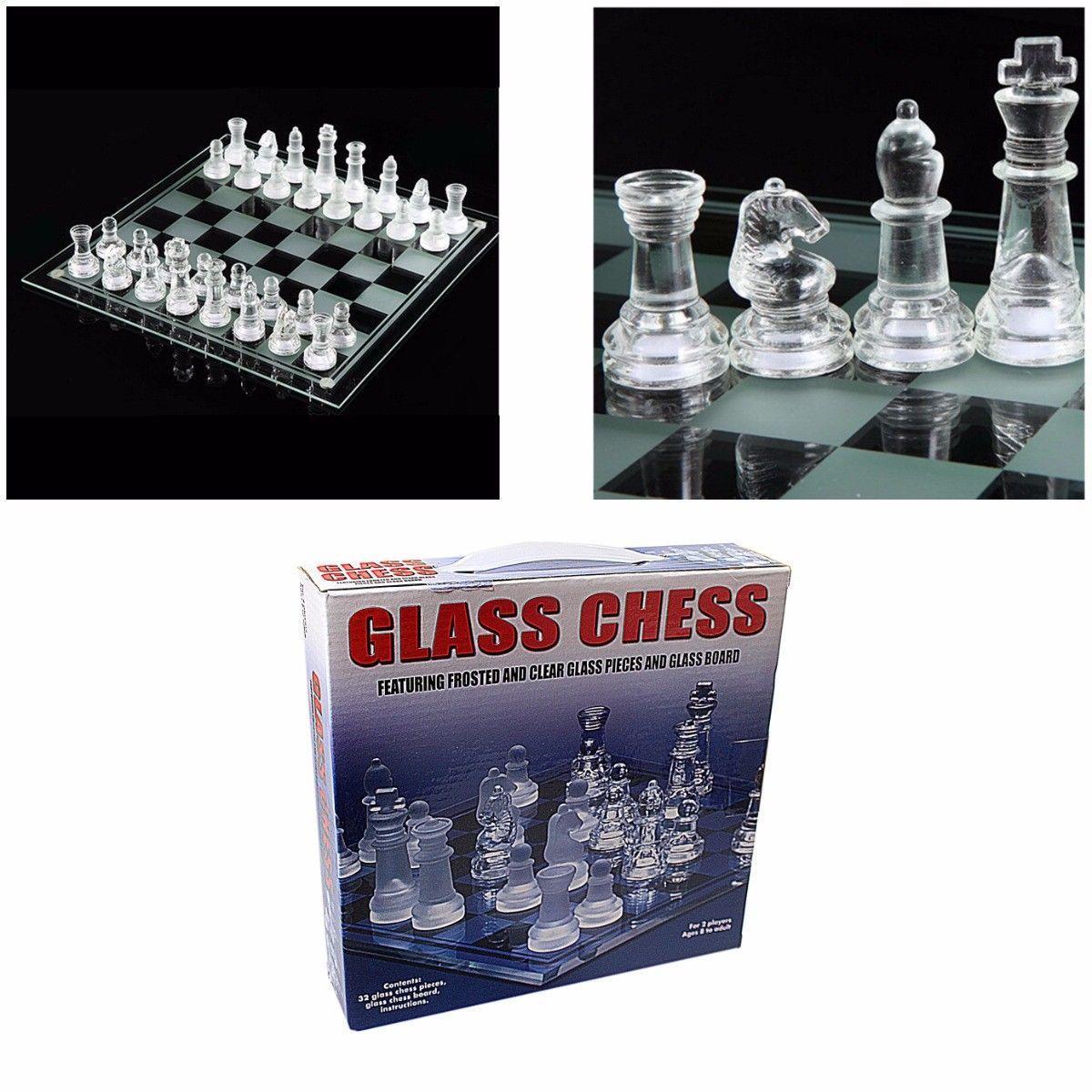 Traditional Glass Chess Set Board Game 32 Glass Pieces 38 x 38cm 9988