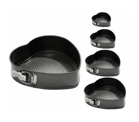 Metal Heart Shaped Springform Oven Cake Baking Tins with Loose Bottom Set of 5 3581