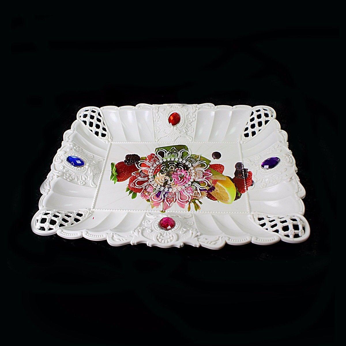 Plastic Jewelled Serving Tray Printed Design Rectangular 27 x 21 cm 3219