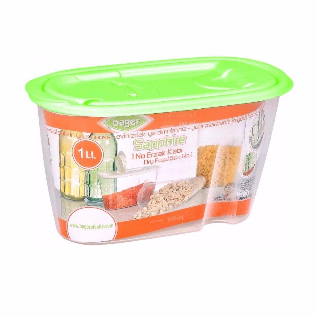 Plastic Dried Food Grains Pantry Storage Container with Pourer Lid 1L Assorted Colours BG283 / 9283