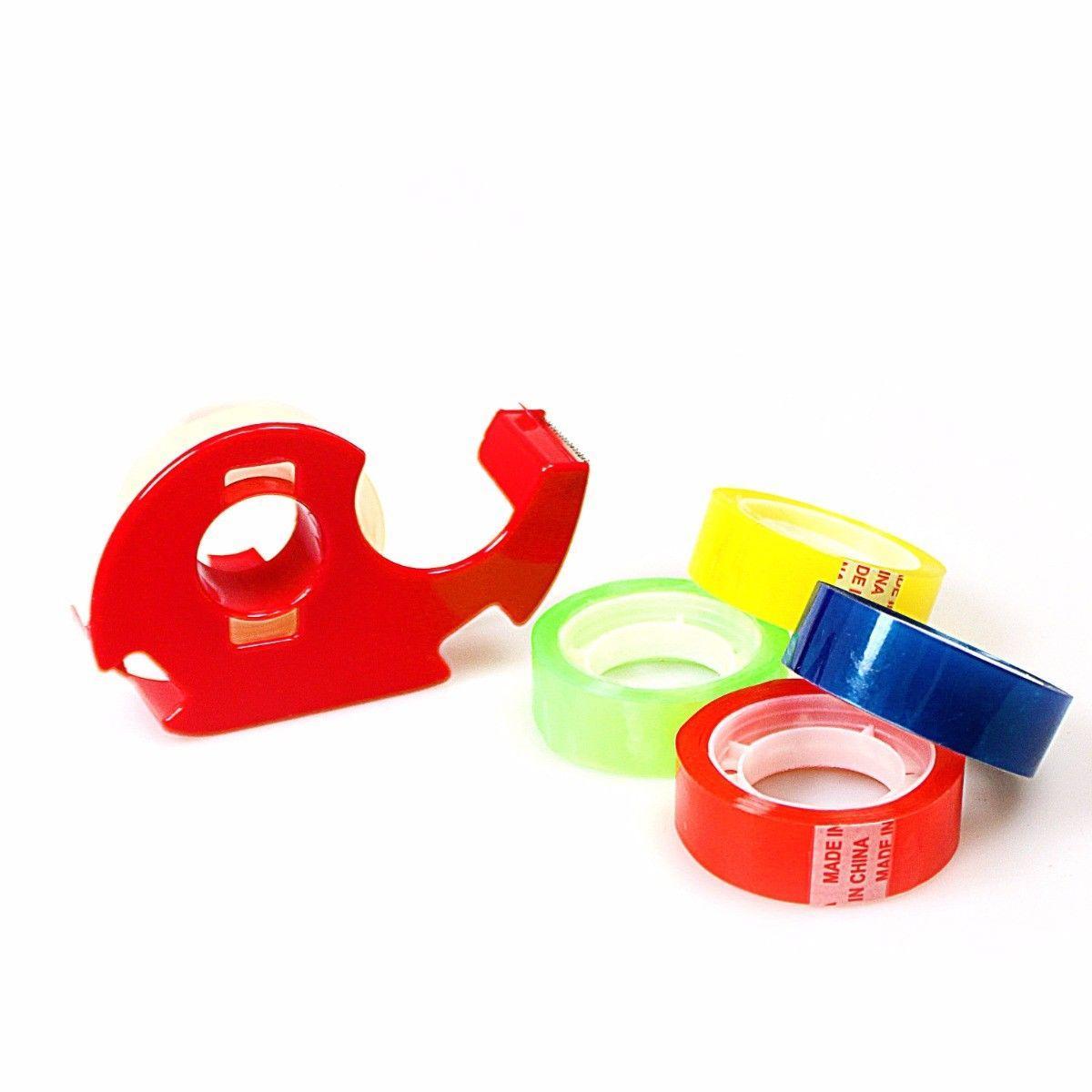 Pack of 6 Coloured Stationery Tape with 1 Dispenser Assorted Colours 3269