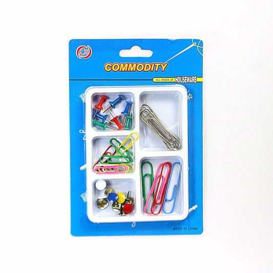 Stationary Supplies Pack of Assorted Paper Clips and Push Pins 0646