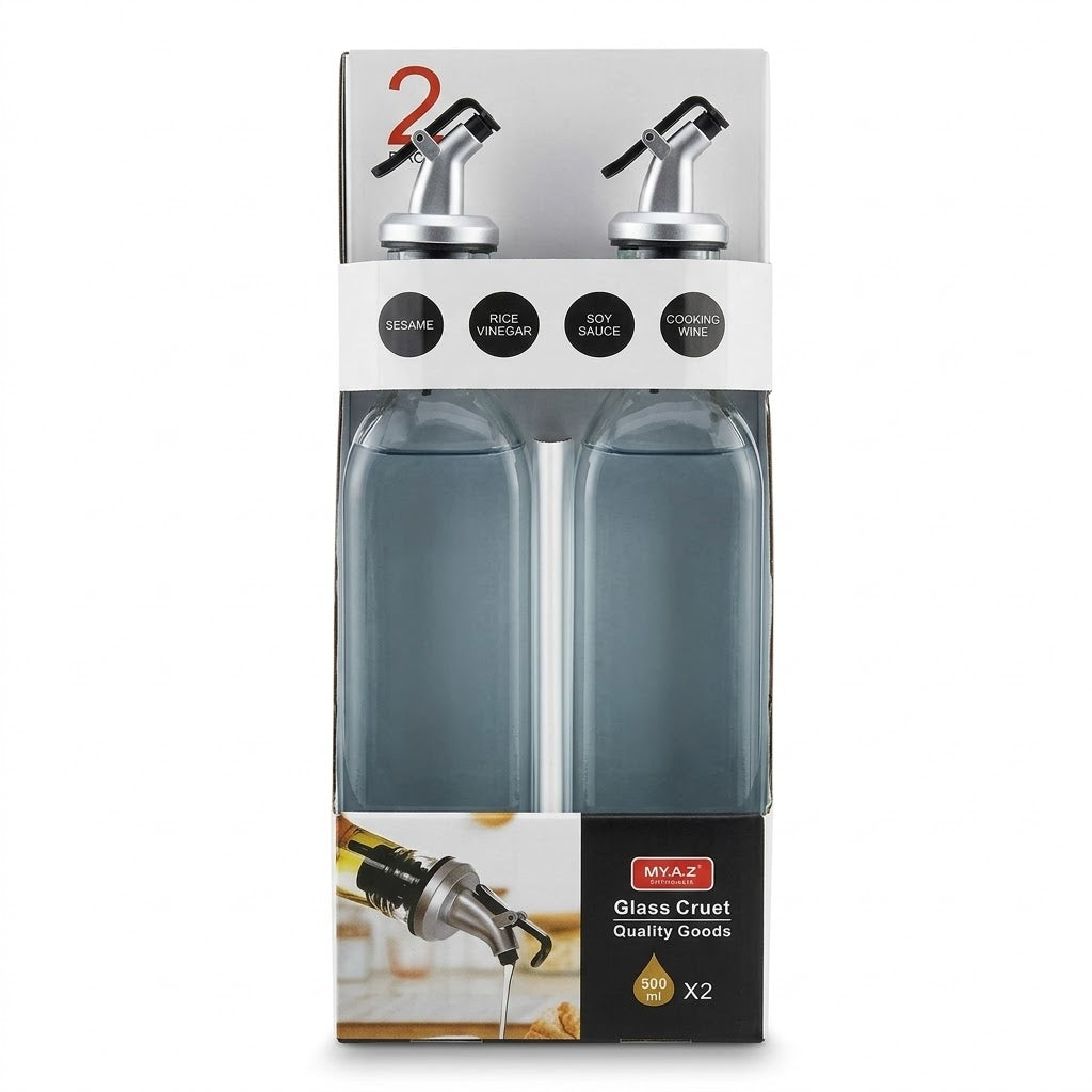 Glass Cruet Set 150ml Capacity, 2-Pack, 22x11x6cm, 429g Total Weight, SKU 8132