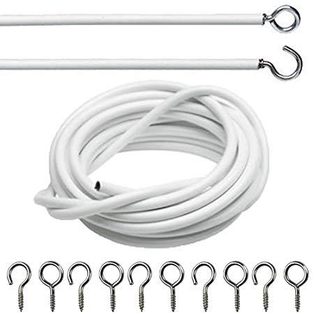 Net Curtain Wire White Window Cord Cable With Hooks Indoor Outdoor 4m Cable 6095