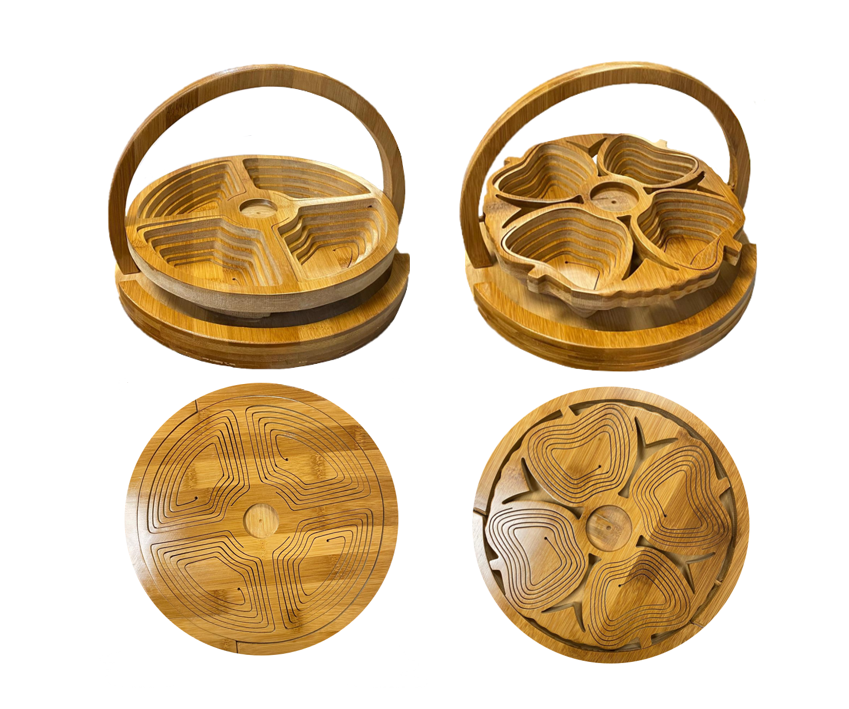 Collapsible Foldable Bamboo Fruit Basket Bowl Assorted Designs 6642