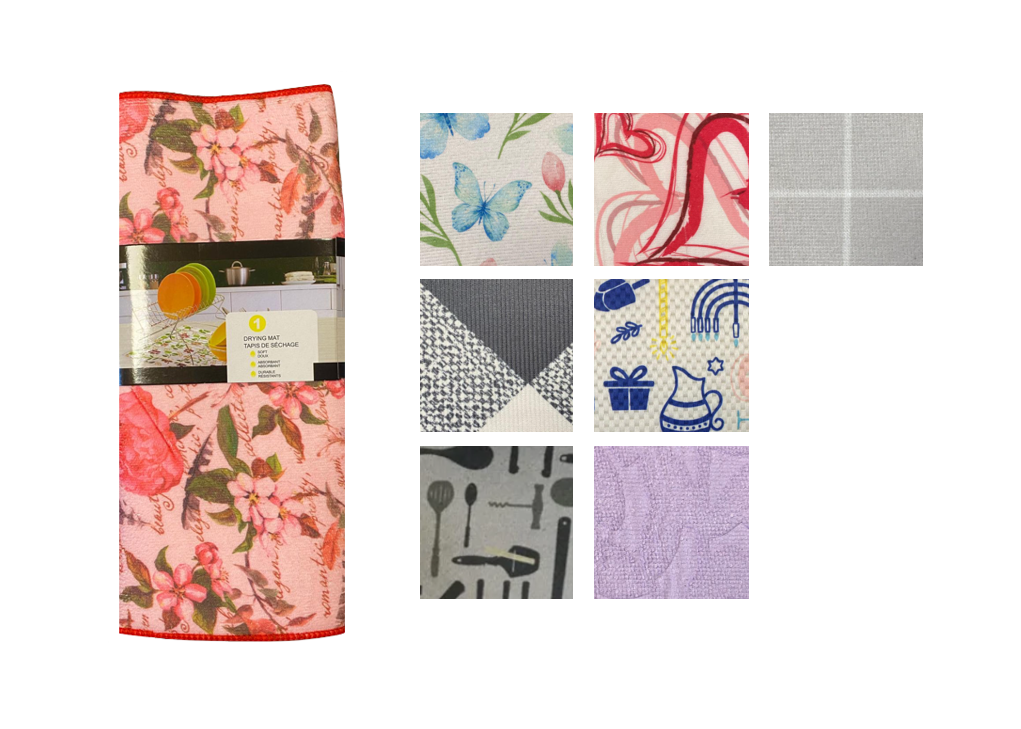 Microfibre Kitchen Dish Drainer Mat 38 x 50 cm Assorted Designs SKU 6977