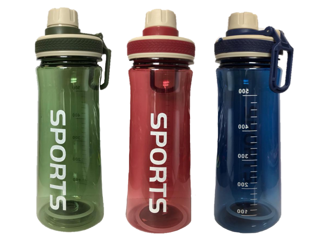 Plastic Sports Gym Drinking Bottle 600ml 22 x 8cm Assorted Colours 7216 A