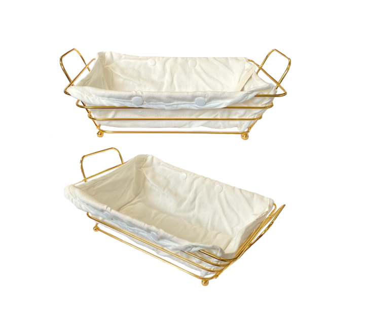 Rectangle Metal Wire Fruit Bread Serving Basket Gold with Handles 26 x 19 x 7 cm 7303
