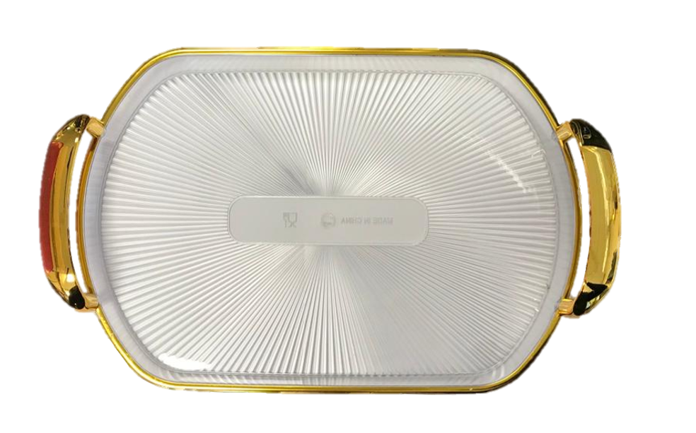 Oval Transparent Plastic Serving Tray with Gold Rim and Handles 27 x 39 cm 7358