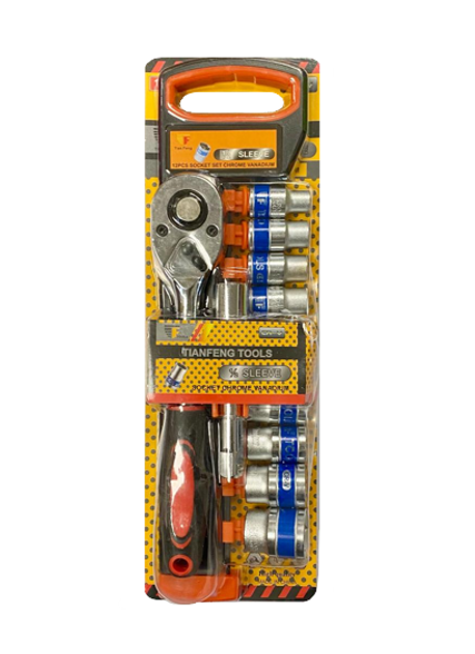 Metal Socket Wrench Set of 12 1/2 Sleeve 7366