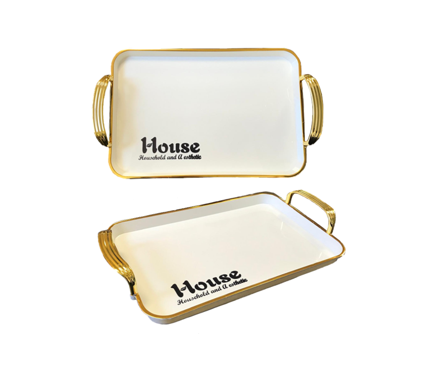Rectangular Serving Tray with Gold Rim and Handles 38.5 x 28 x 2.5 cm 7644
