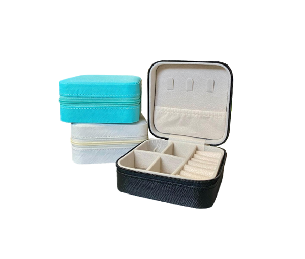 Portable Travel Jewellery Storage Organiser Box Case with Zipper 10 x 10 x 5 cm Assorted Colours 7710