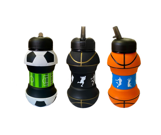 Foldable Collapsible Sports Water Drinking Bottle Sport Ball Design Assorted Designs 7841