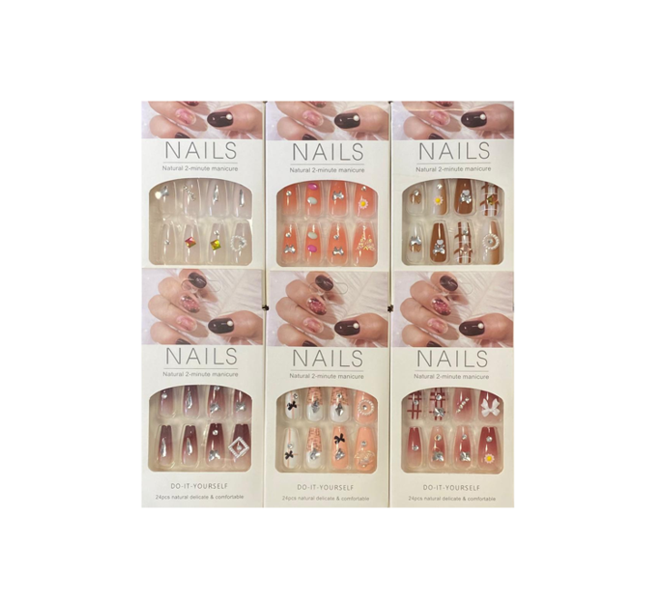 Artificial Fake Nail Extensions with Gems Assorted Designs 7852