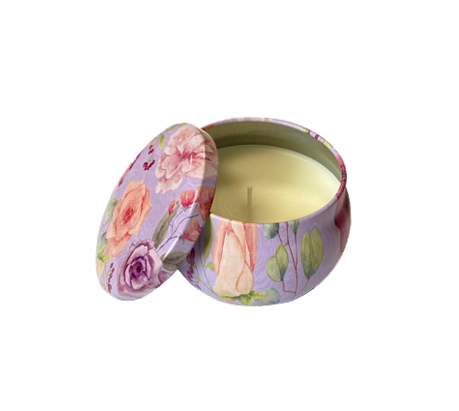 Scented Candle in Metal Jar with Floral Print 7 x 4.5cm in Gift Box of 4 Assorted Designs 7889