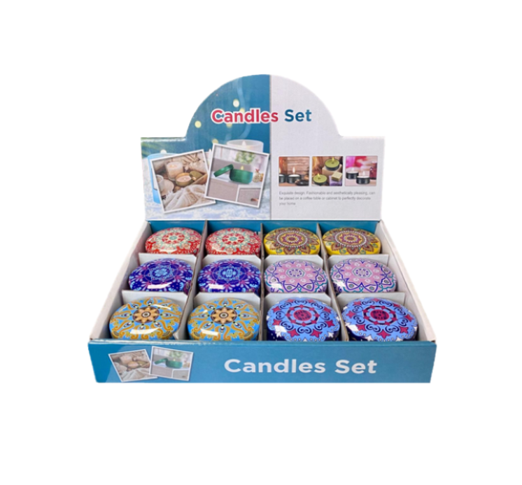 Scented Candle in Metal Jar with Printed Design 5 x 4cm Assorted Designs 7891