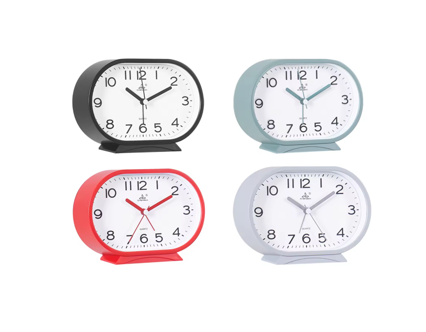 Oval Plastic Analogue Alarm Clock 15.5 x 10.4 x 4.2cm Assorted Colours 7908