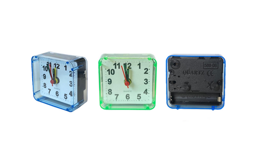 Small Mini Square Plastic Travel Alarm Clock Assorted Colours 7911