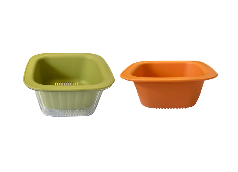 Plastic Square Fruit Washing Basin Bowl with Strainer 14.5 x 14.5 x 7cm Assorted Colours 7916