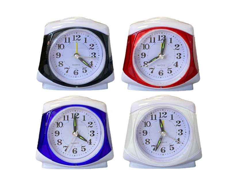Plastic Analogue Alarm Clock 8.5 x 8.5 x 4.5cm Assorted Colours 7941