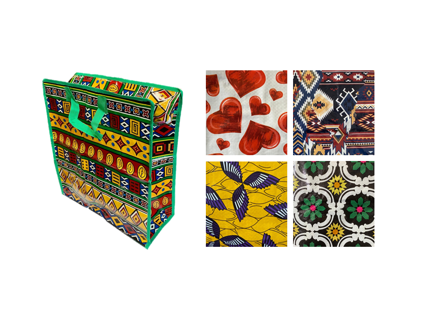 Medium Plastic Shopping Laundry Bag with Printed Design 40 x 45 x 18cm Assorted Designs 7947