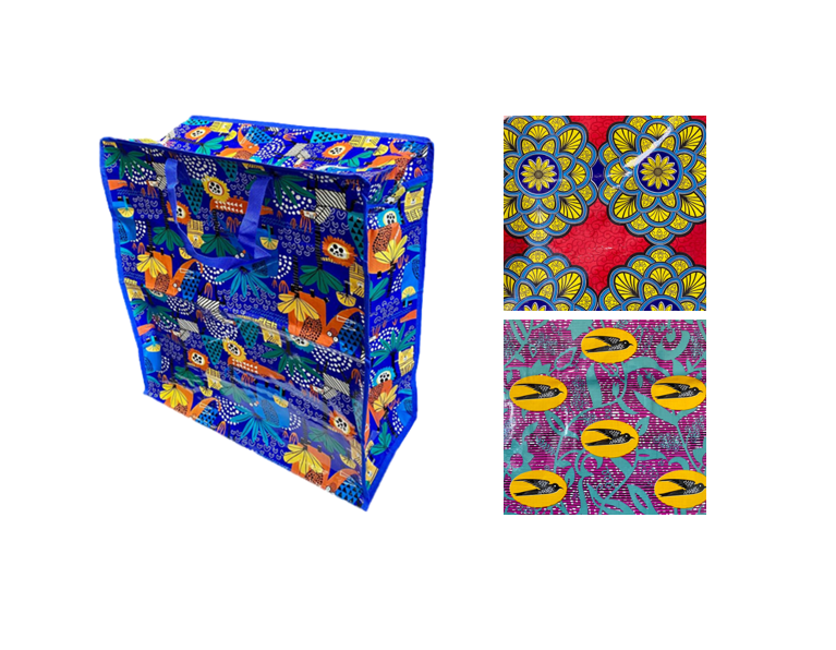 Large Plastic Shopping Laundry Bag with Printed Design 50 x 55 x 25cm Assorted Designs 7948