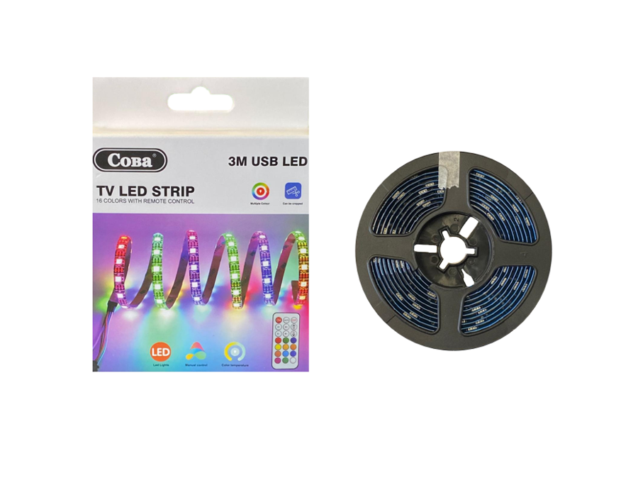 Adhesive Multicolour Indoor TV USB LED Strip with Remote 3m 8045