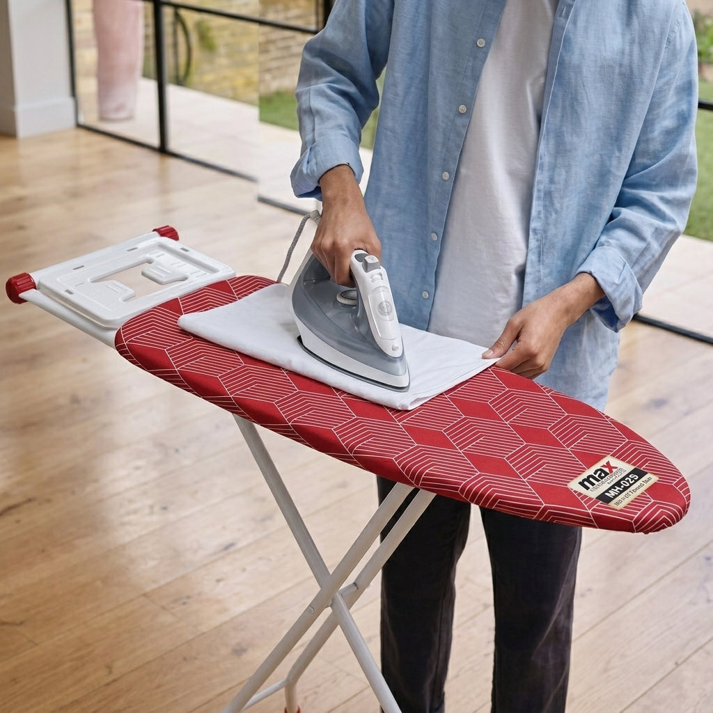 Max Housewares Ironing Board 38 x 110 cm Adjustable Height Mesh Surface White Legs SKU MH-028