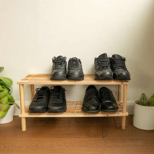 Wooden Shoe Storage Rack 2 Tier 63 x 26.5 x 29.5cm Walnut 8782 / 9919