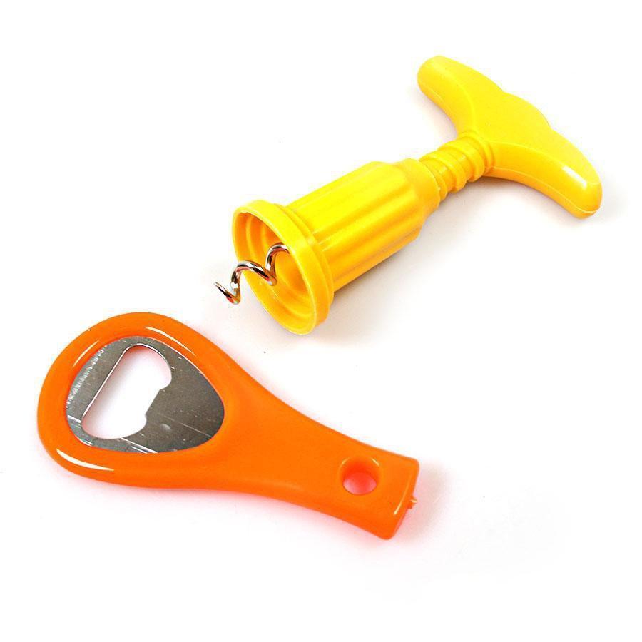 Plastic Bottle and Wine Corkscrew Opener Set 9-12cm Assorted Colours 5114
