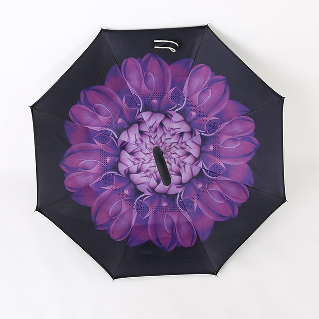 Reverse Inverted Double Layer Umbrella C Handle 80cm Assorted Designs 6550 A