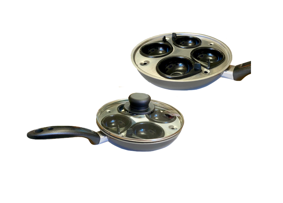 Metal 4 Egg Poach Boiling Pan with Glass Lid 20cm EGG1