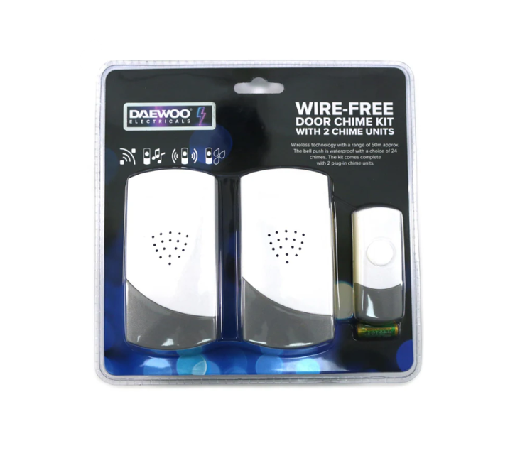 Daewoo Wire-Free Cordless Door Bell Chime Kit with Two Chime Units ELA1162 A