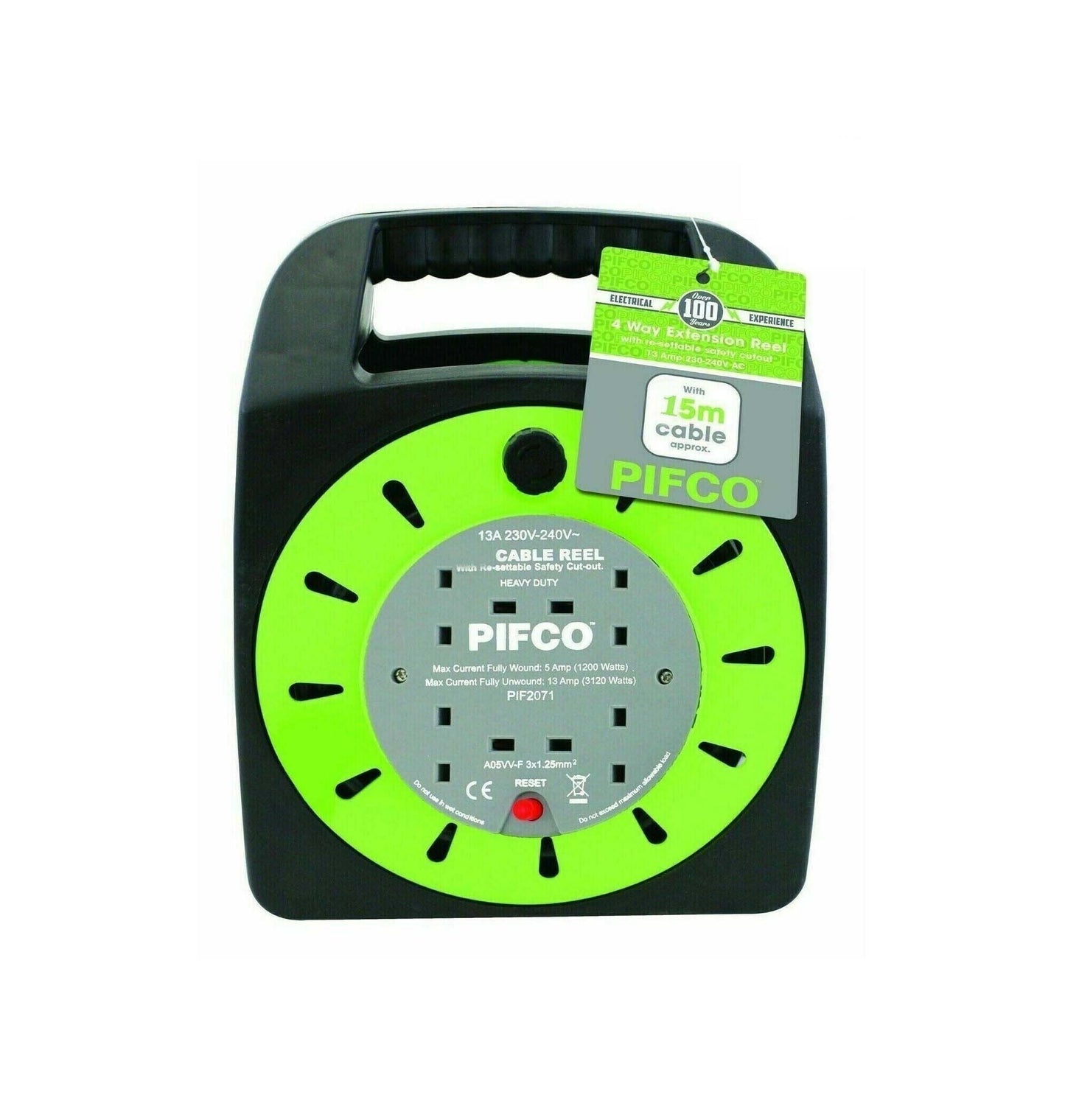 PIFCO 4 Gang Extension Cable Reel with Handle 15 Metre EXT1102GE