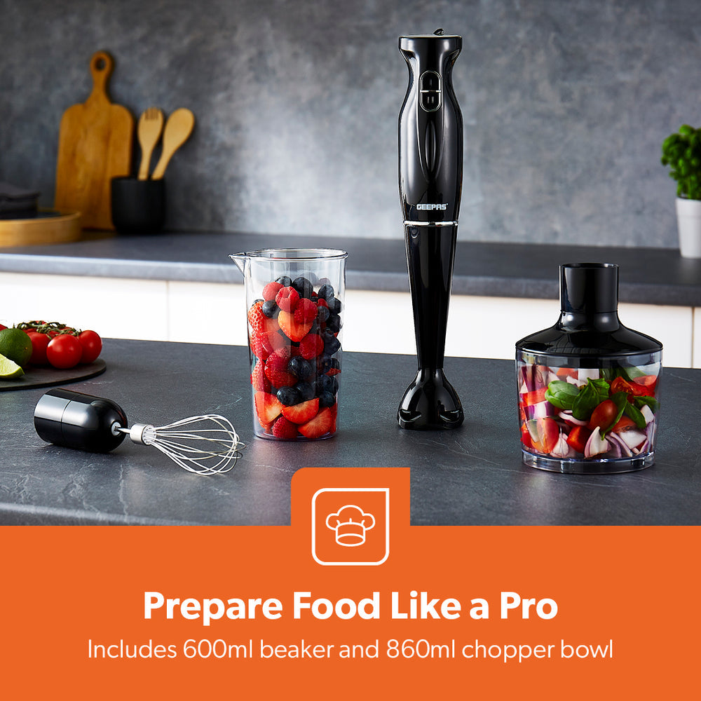 Electric Kitchen 4 in 1 Hand Blender Stick including Whisk 200W Black GHB6144UKBK