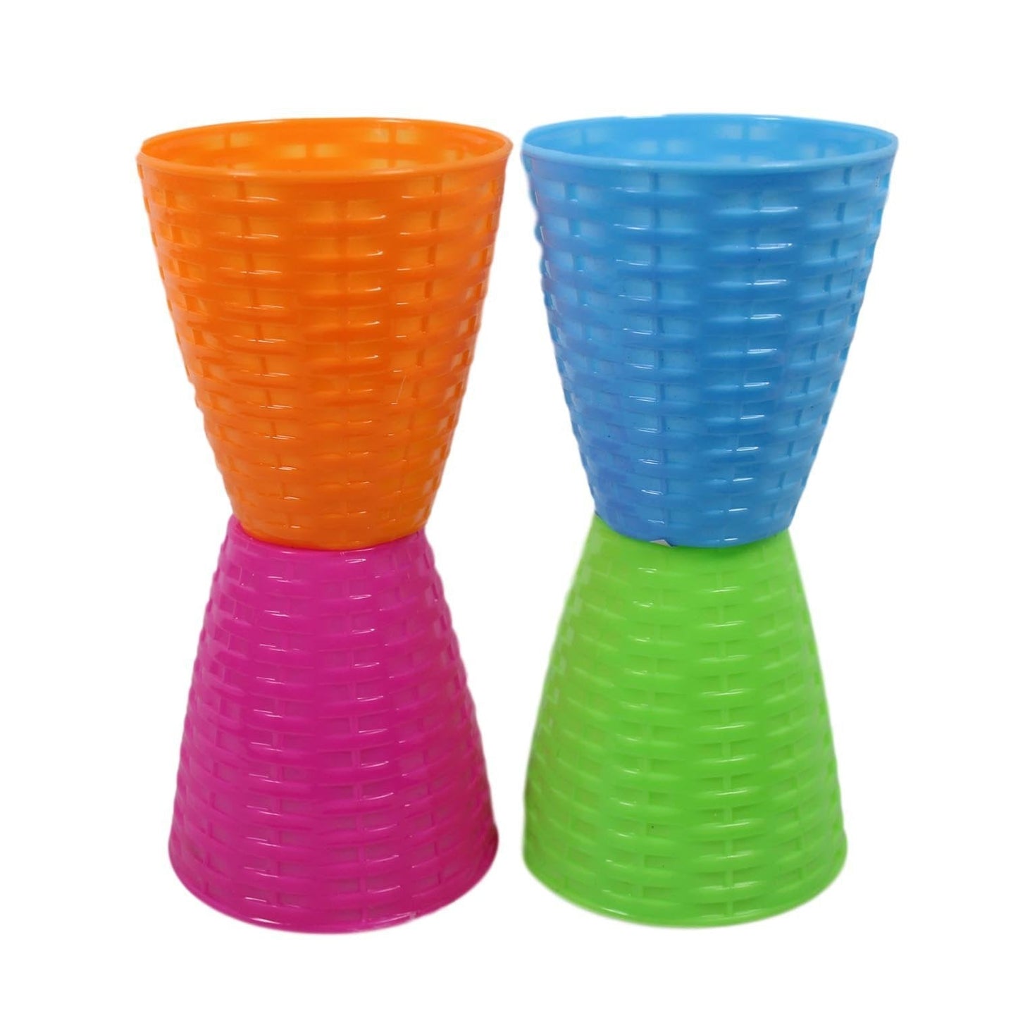 Plastic Rattan Style Party Cups 9cm Pack of 4 Assorted Colours 5494
