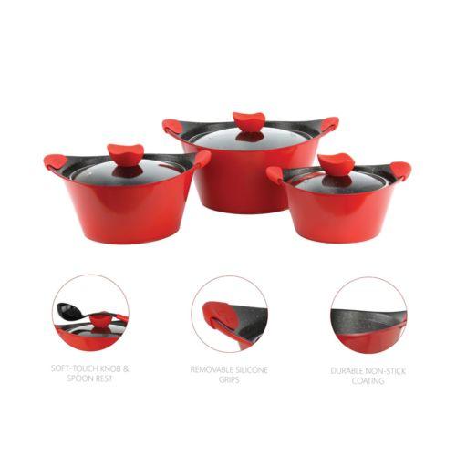 SQ Professional Caia Die Cast Stock Pot Set of 3 Red P97101 / 7423