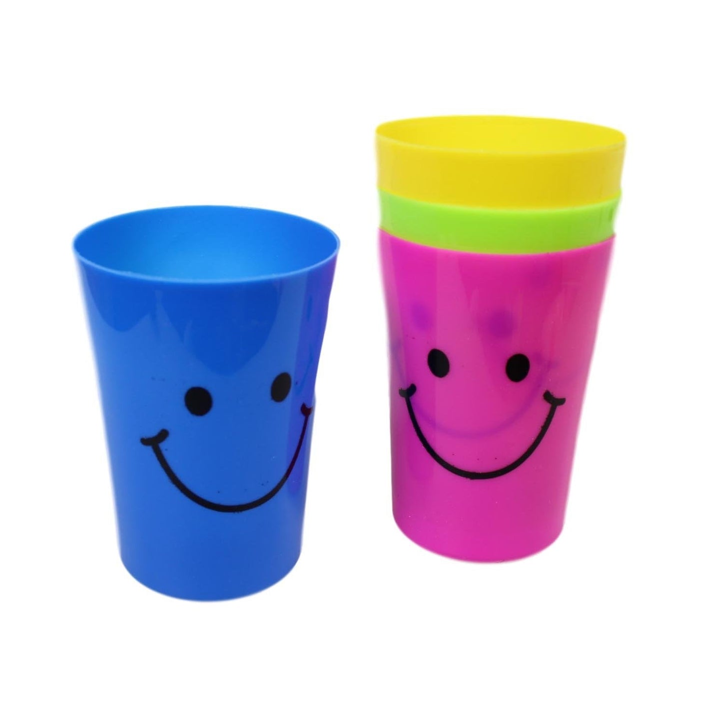 Plastic Smiley Face Glasses Cups Pack of 4 Assorted Colours SKU 0439