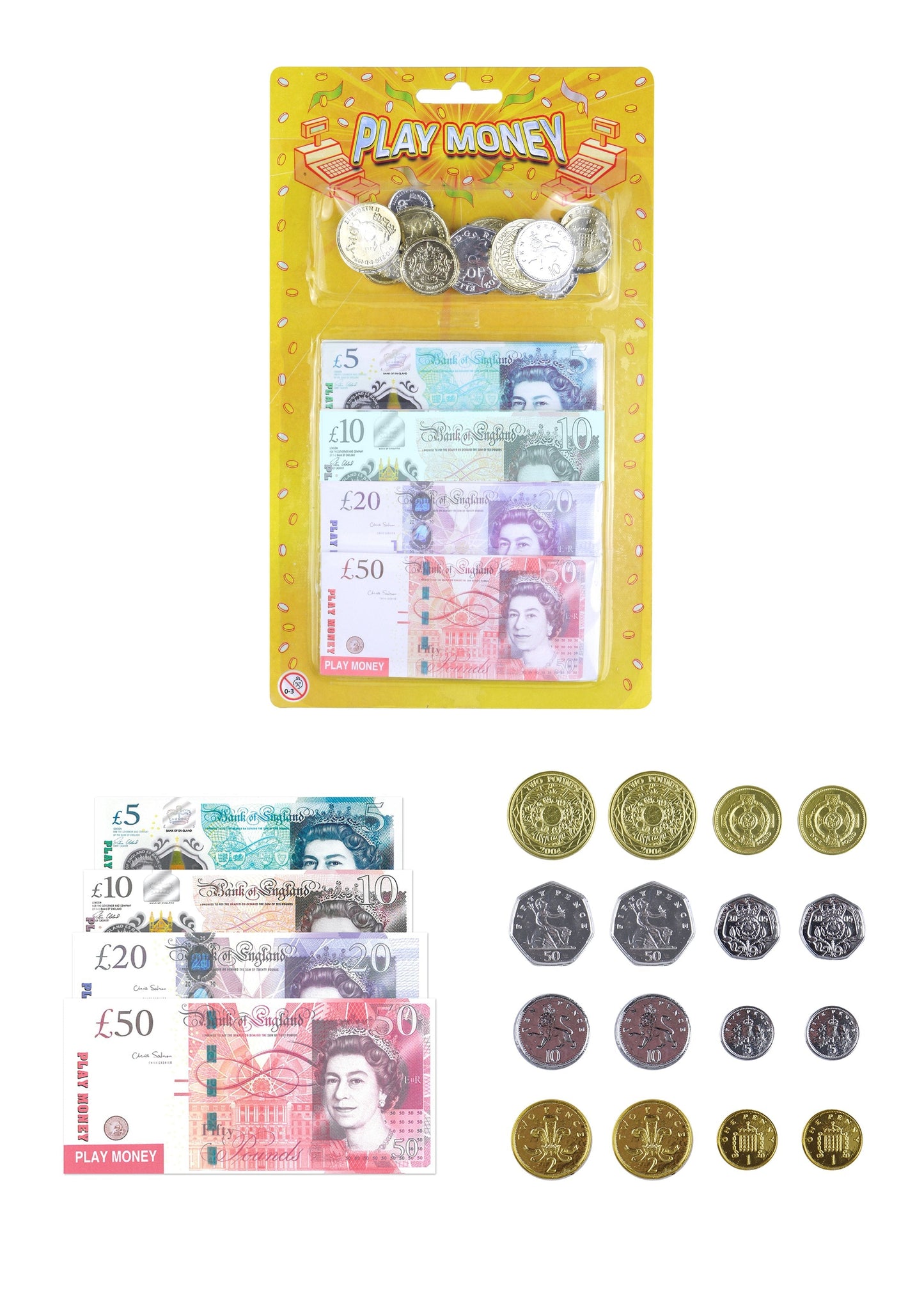 Kids Fake Play Money Notes & Pound Coins 15 x 1 x 22.5cm T09378 A