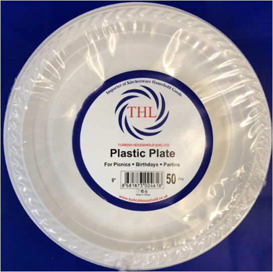 9" White Plastic Plate Pack of 50 THL2461