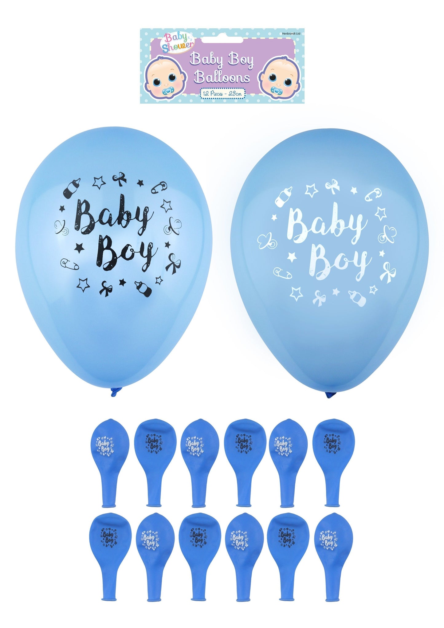 Baby Boy Party Birth Celebration Balloons 23cm Pack of 12 Blue SKU X38745
